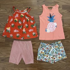 4pc Carter  s Kid Girls 7 7A Sleeveless Tank Tops Bike Shorts Summer Tropical EUC