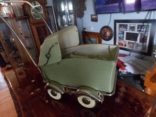 Vintage Antique Victorian Baby Doll Carriage Stroller Buggy Vinyl, Wood, Steel