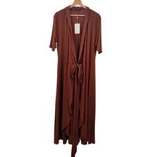 Quince Tencel Jersey Midi Wrap Dress Brown Basic Sleeved XL