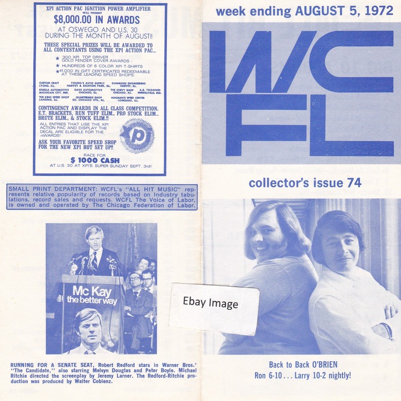 WCFL Chicago IL Top 40 Radio Music Survey 8-5-72  Big Ron O'Brien