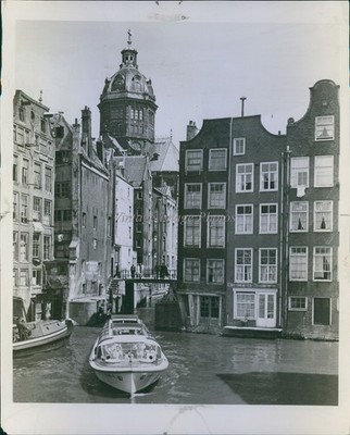 1962 Amsterdam Netherlands Canal Boat Historic Buildings Photo 8x10