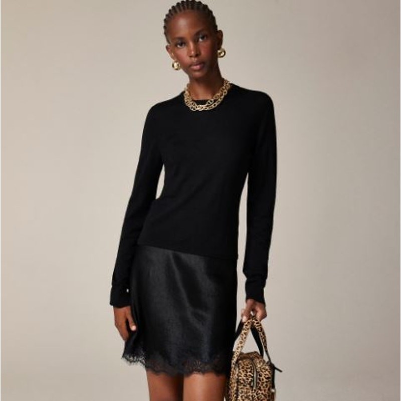 J. Crew Women's Merino Wool Carolyn Fitted Crewneck Sweater CB924 Black Sz S NWT
