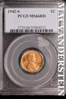1942-S Lincoln Wheat Cent-PCGS MS 66 Red Choice Gem BU No Reserve #SLK1007