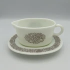 PYREX Vintage Woodland Brown Gravy Boat Sauce Pitcher Under Plate Saucer Holiday