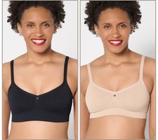 Breezies Cooling Comfort Seamless Wirefree Bralette 2 Pack Sunbeige/Black 2X New