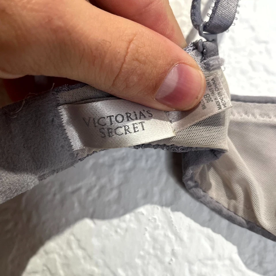 Sujetador push up Victoria's Secret para mujer 36B gris nailon elástico detalle de encaje acolchado Foto 3 de 4