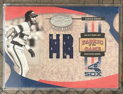 2005 LEAF CERTIFIED HAROLD BAINES FABRICS OF THE GAME G/W JERSEY CARD #FG-56 /50