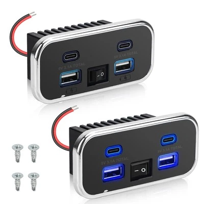 NSIOUTLET 2pcs RV USB Outlet Dual USB A & USB C Ports Car Charger Socket Panel Boat Marine