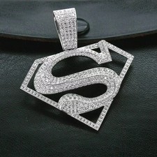 3TCW Round Cut Lab Created Diamond Men's Superman Pendant 14k WHite Gold Plated