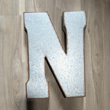 Galvanized Silver Metal Letter N Wall Mounted Hanging Decorative Plaque Sign