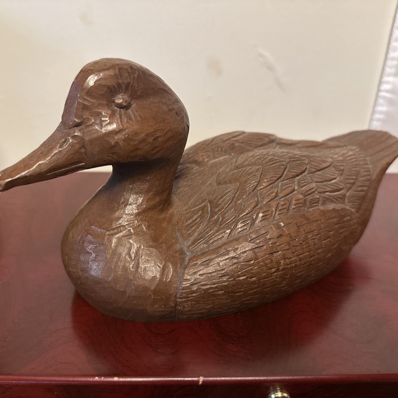 Vintage Red Mill Hand Carved Pecan Resin Duck