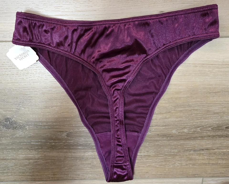 NWT Vintage Victoria's Secret Purple Liquid Second Skin Satin Thong Panties S - Image 2 of 3