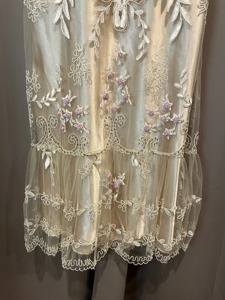 Vestido Vintage Años 90 Y2K Sue Wong Floral Malla Cuentas Seda Sin Cordones Rosa Talla 6 Foto 4 de 4