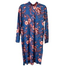 NWT Zara Blue Pink Floral Oversized Side Slit Midi Dress Small S 4 6