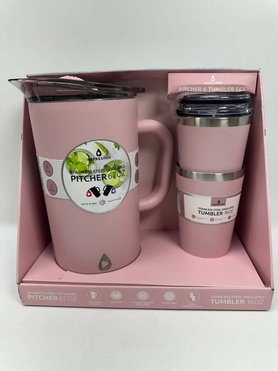 Stainless Steel Insulated Pitcher With Lid - 67oz + 16oz Tumbler