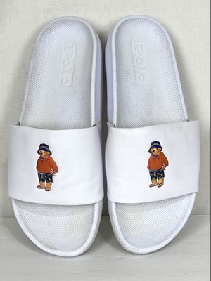 Polo RL Cayson Polo Bear Slides White Unisex 8/9 Embroidered Denim‎ Bear Preppy Polo Ralph Lauren Cayson Polo Bear Pool Summer White Slides  main image 4