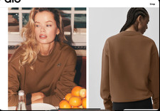 alo yoga ACCOLADE CREWNECK PULLOVER in Sun Kissed Brown. NWT, Small,orig 138