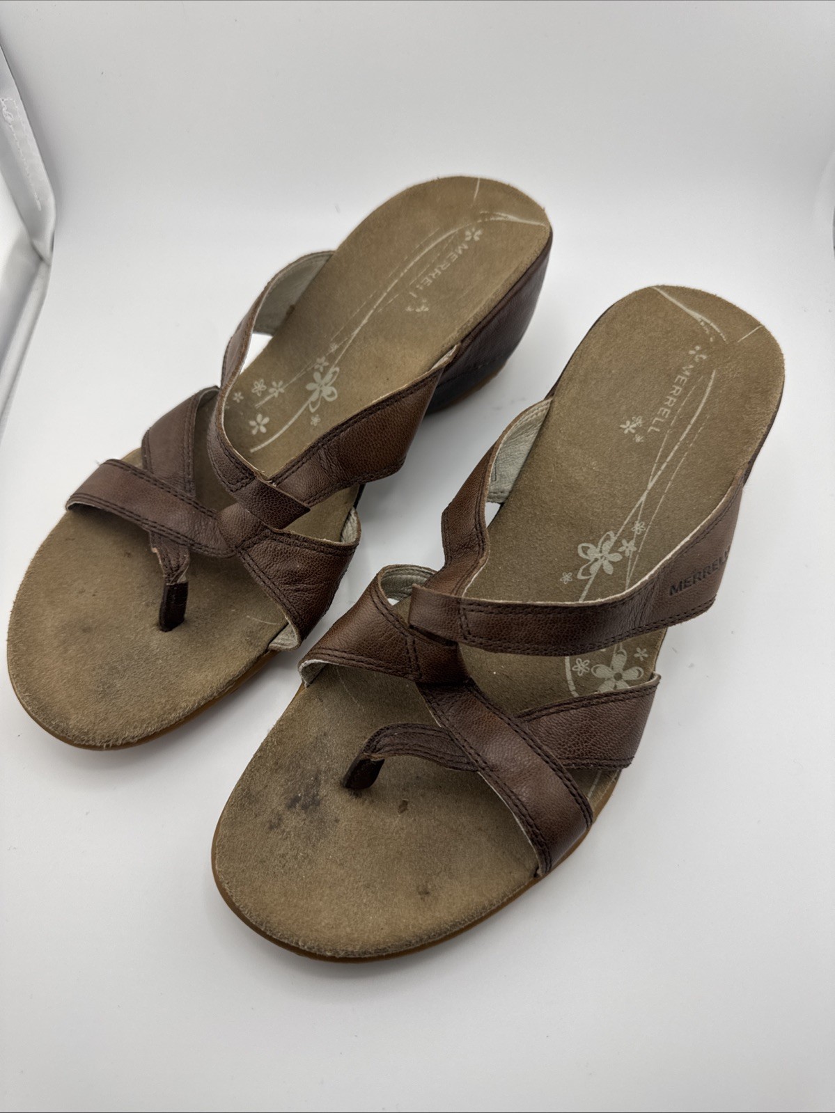 SANDALI DONNA MERRELL ALYSSUM TERRA PELLE MARRONE SLIDE ON ZEPPA TG 8