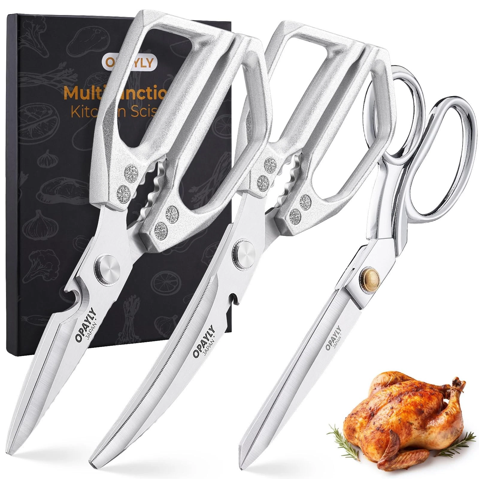 Kitchen Scissors Set 3PCS - Stainless Steel Meat Scissors, Japanese Cooking