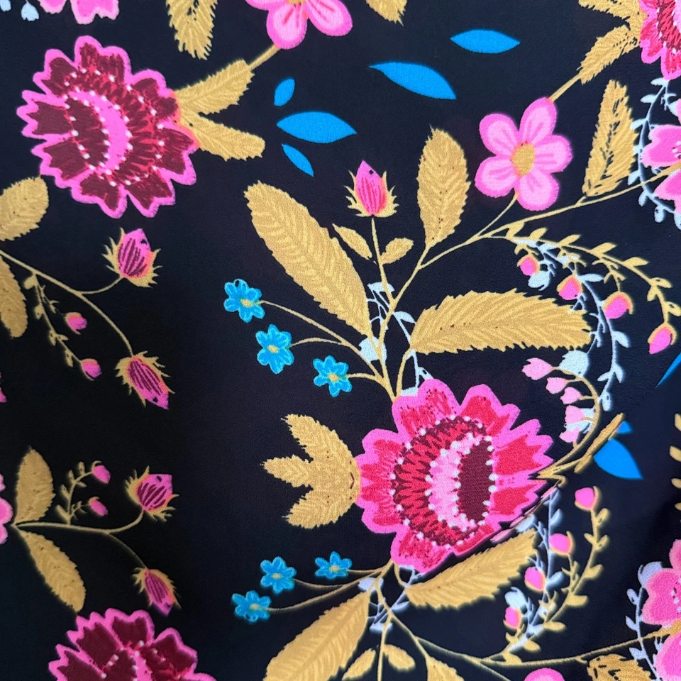 Falda EXPRESS Mediana Imitación Envoltura Mini Negra Rosa Brillante Floral Forrada Cremallera Foto 3 de 4