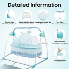 Bluetooth USB Electric Cradle Infant Bed Crib Auto-Swing Motions Baby Rocking