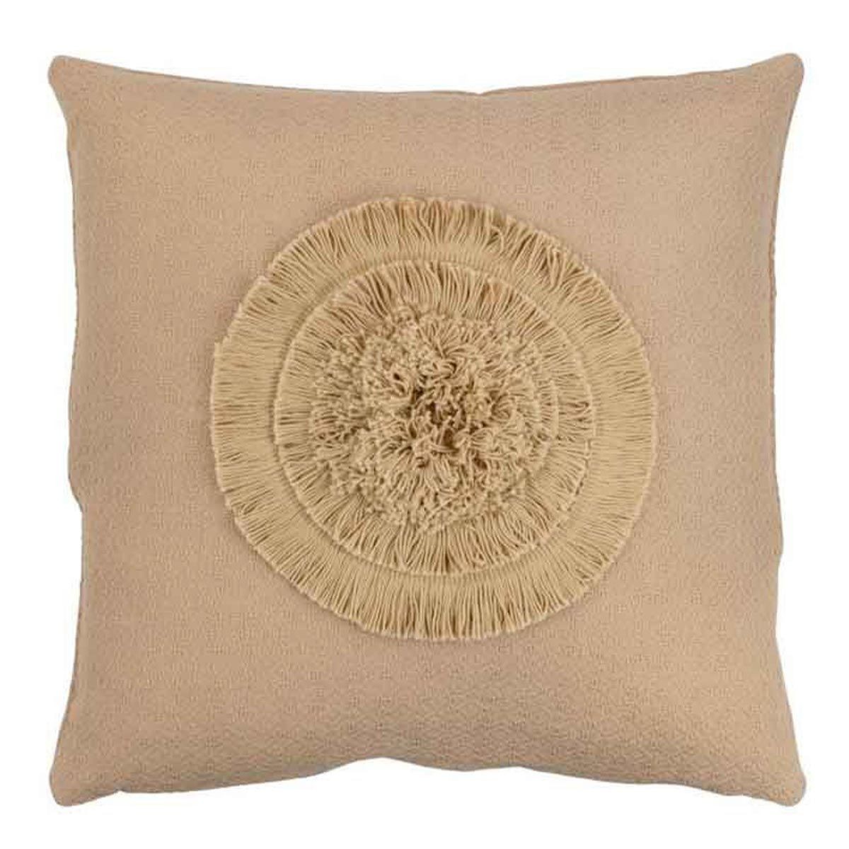 Coussin décoratif bohème beige 43x43 cm au motif soleil pour salon et chambre