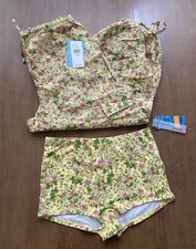 Jantzen M Floral Yellow Bikini Bottom Shorts Matching Crop Pant TAGS Vintage