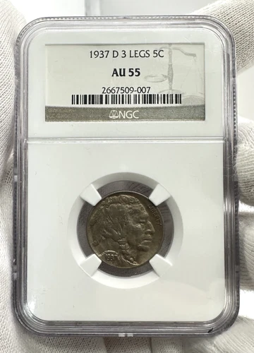RARE 1937-D 3 LEGS Buffalo Nickel NGC AU55 5c Denver Five Cent Legged US Coin