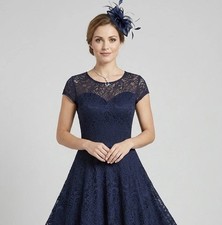 Mela London navy lace a-line short sleeve part evening Christmas short dress 12