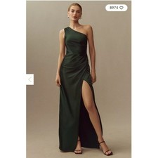Anthropologie BHLDN Women Scottie One-Shoulder Maxi Dress Small Satin Green