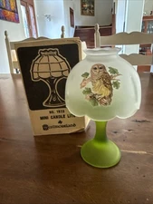 Westmoreland Frosted Owl Fairy Lamp Light 7.75” Green Satin Base Original Box!