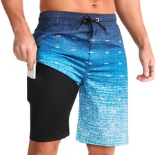 Mens Swim Trunks with Compression Liner 9" Inseam Quick Dry Swim Shorts with ...