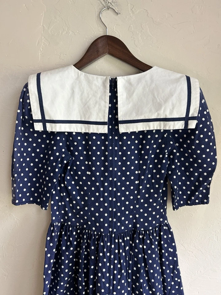 Vestido Vintage Años 80 Robin Gayle Cuello Marinero 3 Náutico Lolita Pinup Kawaii Foto 4 de 4