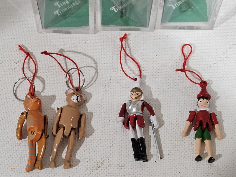 Dept 56~Tiny Trimmings~ Lot of 4 ~ Pewter Hand Painted~Articulated Ornaments