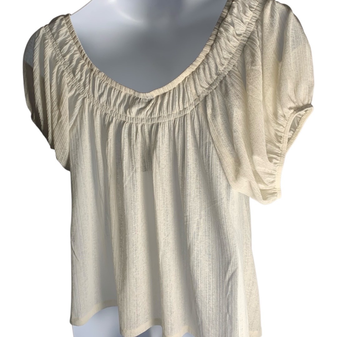 TORRID Off-White Semi-Sheer Scoop Neck CapSleeve Cropped Peasant Top NWT Size 2X thumbnail 5