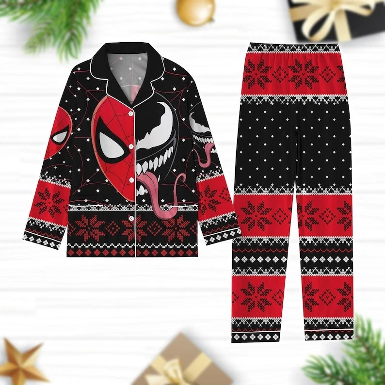 Spider Man & Venom Combination Gift For Fan Ugly Christmas Pajamas Set