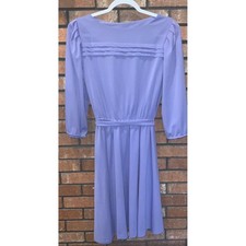 Lady Carol of New York Vintage Periwinkle Purple Pleated Puff Sleeve Midi Dress