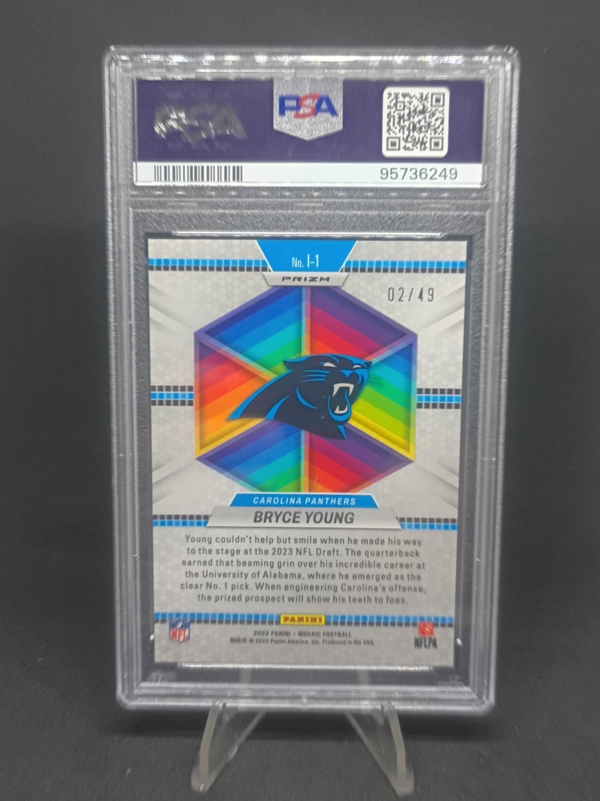 2023 Mosaic Bryce Young Introductions Purple /49 Panthers PSA 10  view 2