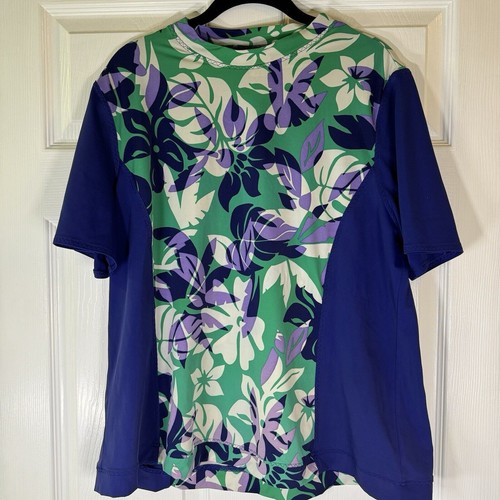 Lands' End Swim Sun Shirt Rash Guard Floral Short Sleeve Women’s Plus Size 1X - 第 2/7 張圖片