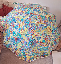 Vintage Retro Garden Vibrant Patterned Sun Parasol Umbrella Round 70" Wide