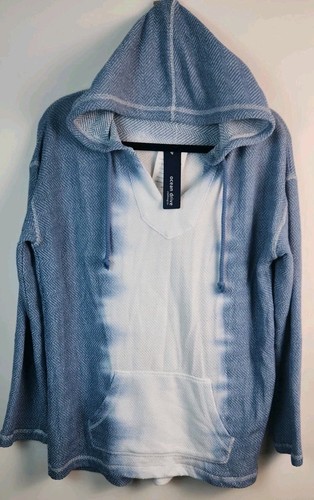 NWT Ocean Drive Womens Long Sleeve Tie Dye Pullover Hoodie Blue White Sz Large