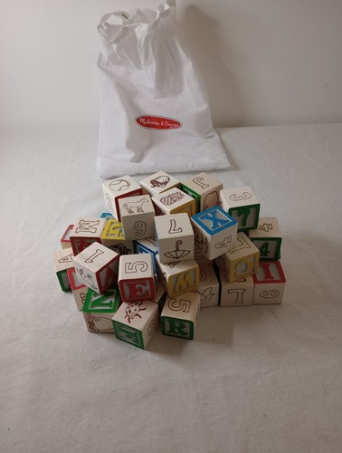 Melissa & Doug Wooden Alphabet ABC Number Wooden Blocks For Kids Or Crafts 50 pc