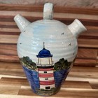 Handpainted Coastal Lighthouse Bottle Jug - 2 Spouts-Nautical Home Decor- WCL