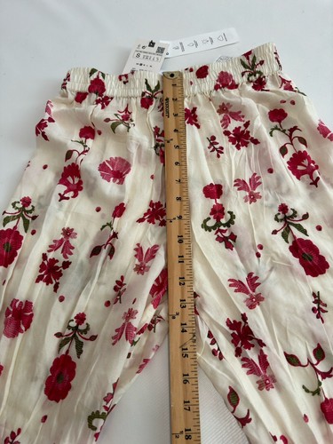 ZARA Sz. S flowing wide leg trousers,white&red floral printed,elastic waist NWT - Picture 11 of 17
