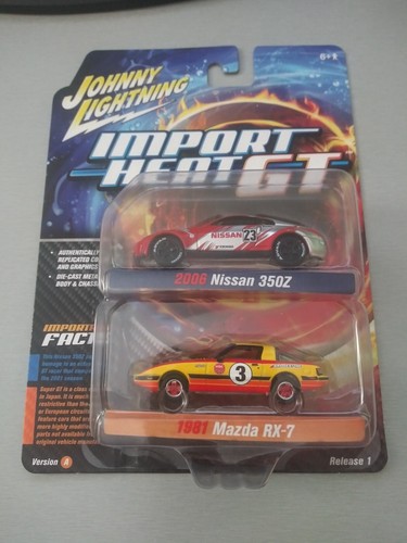 Pack De 2 Voitures Miniatures Johnny Lightning Import Heat – Nissan 350Z & Mazda RX-7 Ou 240SX & 300ZX