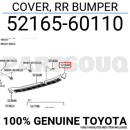 5216560110 Genuine Toyota COVER, RR BUMPER 52165-60110 | eBay