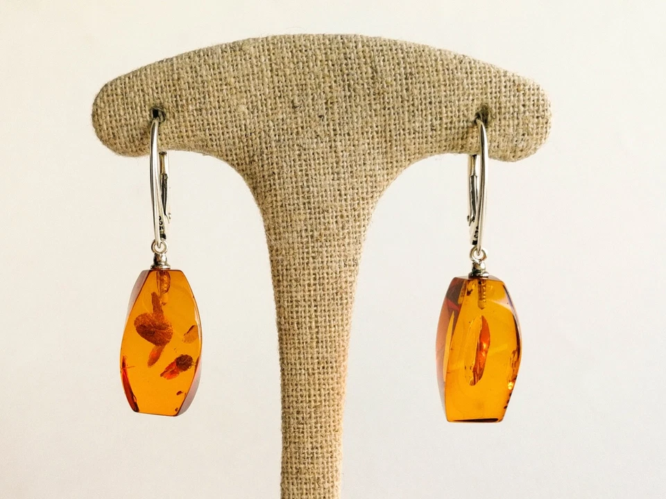 Natural Baltic Amber TORVELA Earrings small cut shape cognac color silver 1,57in - Image 3 of 4