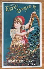 Victorian Trade Card Estey Organ Brattleboro VT Alex Mahan Cortland New York