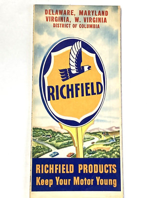 Vintage Richfield Delaware, Maryland, VA, W VA & DC 1954 Map