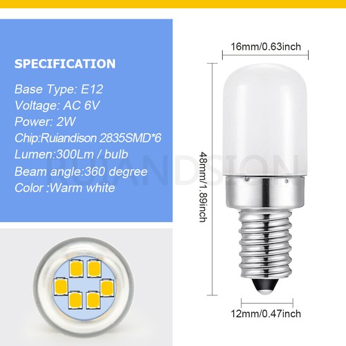 E12 2835 6 Spiral LED Bulb Refrigerator Light Chandelier Lamp 6V White/Warm - Picture 3 of 11
